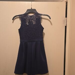Elegant Navy Blue Lace Kids Dress